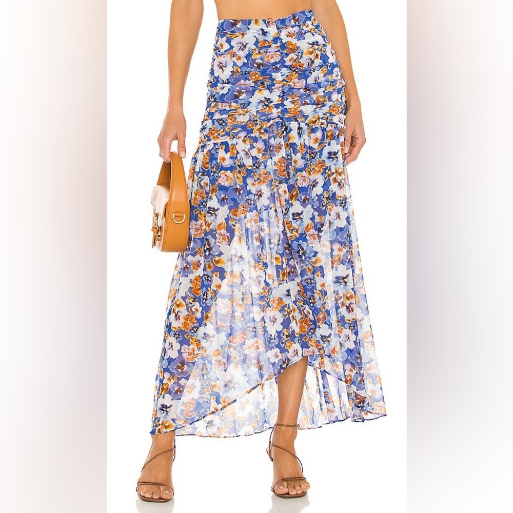 Misa Los Angeles Blue and White Floral Maxi Skirt